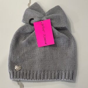 Betsey Johnson Gray Knit Beanie with Bow NWT